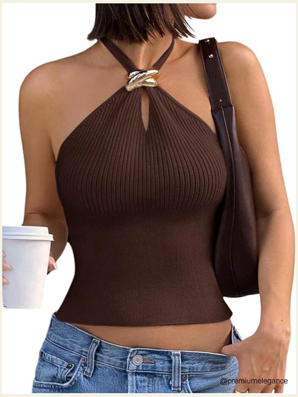Sexy Ribbed Halter Tank Crop Top Sleeveless Fitted Date Night